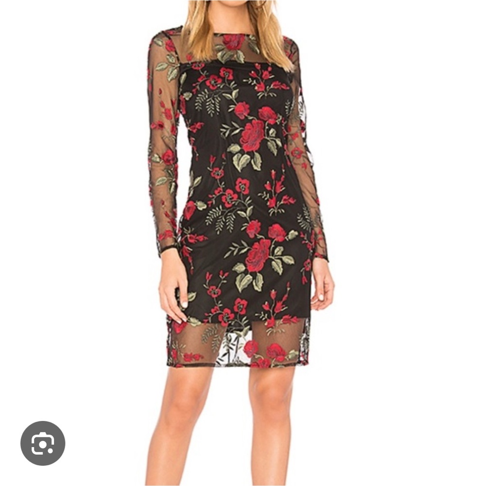 Floral Black and Red Sheer Dress